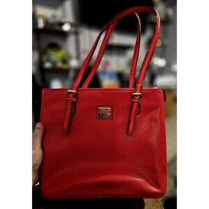 Anne Klein Red Pebbled Tote Bag Purse Handbag interior Pockets, Zip Gold Accents